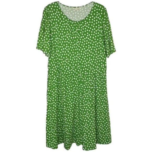 Boden Louisa Short Polka Dot Jersey Fit & Flare Dress - Green/White - 14 - Picture 2 of 8
